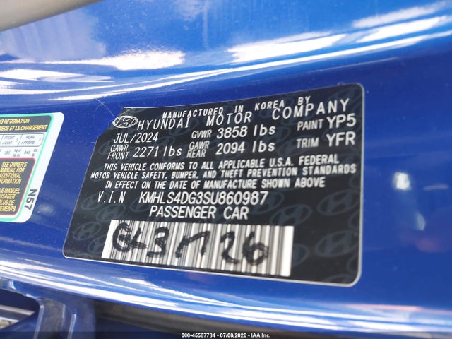 45587784 :رقم المزاد ، KMHLS4DG3SU860987 vin ، 2025 Hyundai Elantra Sel Convenience مزاد بيع