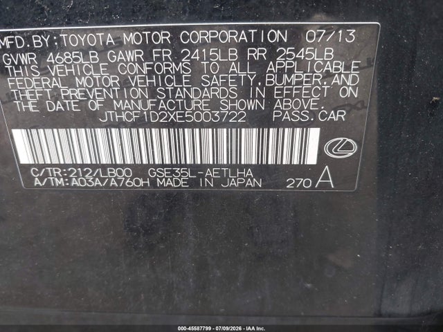 Продажа на аукционе авто 2014 Lexus Is 250, vin: JTHCF1D2XE5003722, номер лота: 45587799