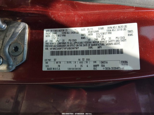 45587804 :رقم المزاد ، 1FMCU0F71FUB39797 vin ، 2015 Ford Escape S مزاد بيع