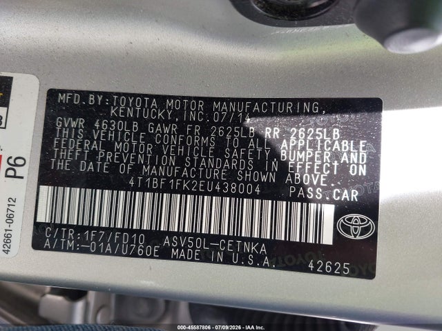 Продажа на аукционе авто 2014 Toyota Camry Le, vin: 4T1BF1FK2EU438004, номер лота: 45587806