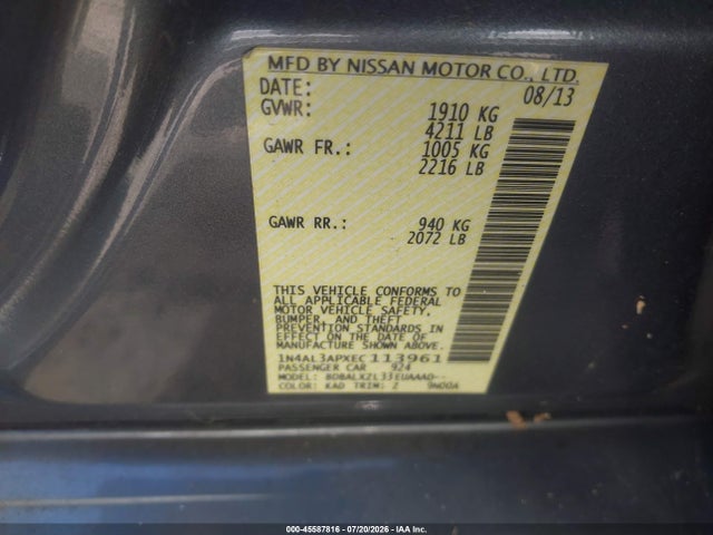 Продажа на аукционе авто 2014 Nissan Altima 2.5 Sl, vin: 1N4AL3APXEC113961, номер лота: 45587816