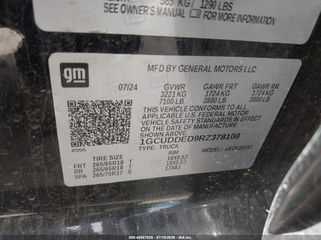 45587828 :رقم المزاد ، 1GCUDDED9RZ378108 vin ، 2024 Chevrolet Silverado 1500 4wd  Standard Bed Lt مزاد بيع