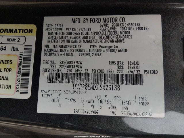 1FATP8EMXF5423138 Ford Mustang V6