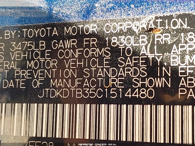 2012 Toyota Prius C Two მანქანა იყიდება აუქციონზე, vin: JTDKDTB35C1514480, აუქციონის ნომერი: 45587899