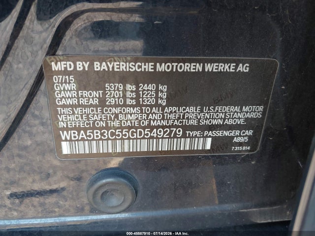 Aukcja sprzedaży 2016 Bmw 535i Xdrive, vin: WBA5B3C55GD549279, numer aukcji: 45587910