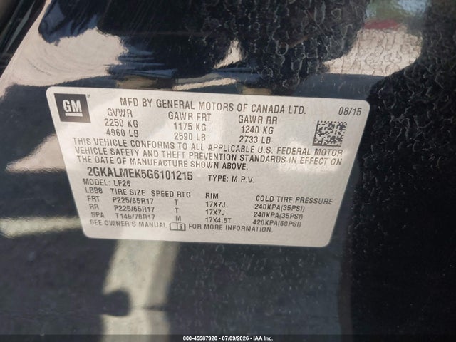 Продаж на аукціоні авто 2016 Gmc Terrain Sle-1, vin: 2GKALMEK5G6101215, номер лоту: 45587920