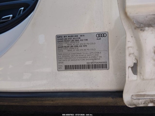 Продажа на аукционе авто 2016 Audi Q3 2.0t Premium Plus, vin: WA1BFCFS3GR003525, номер лота: 45587922