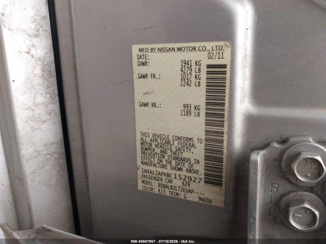 Aukcja sprzedaży 2011 Nissan Altima 2.5 S, vin: 1N4AL2APXBC152927, numer aukcji: 45587957