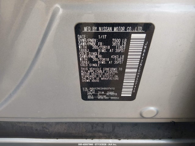 Nissan ARMADA SV 2017 JN8AY2NC0H9507410 Image 9