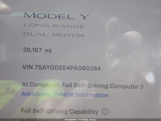 Aukcja sprzedaży 2023 Tesla Model Y Awd/long Range Dual Motor All-wheel Drive, vin: 7SAYGDEE4PA060384, numer aukcji: 45588026