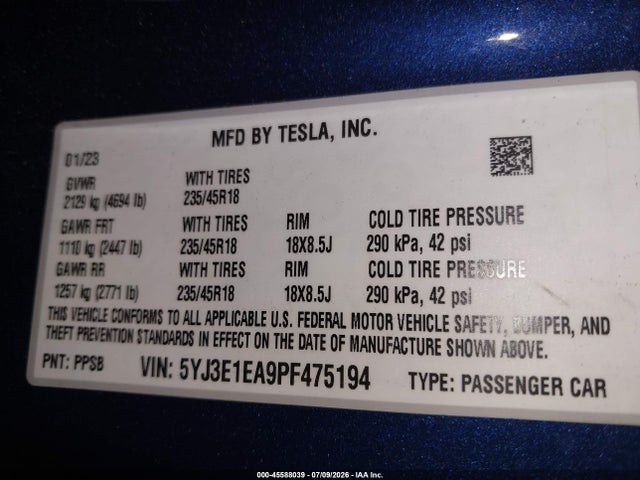 Tesla Model 3 Rear-wheel Drive 2023 5YJ3E1EA9PF475194 Image 9