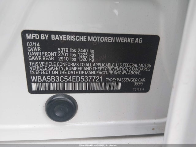2014 Bmw 535i Xdrive მანქანა იყიდება აუქციონზე, vin: WBA5B3C54ED537721, აუქციონის ნომერი: 45588079