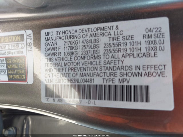 Продажа на аукционе авто 2022 Acura Rdx Technology Package, vin: 5J8TC1H53NL004481, номер лота: 45588092