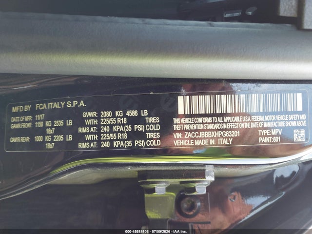 45588108 :رقم المزاد ، ZACCJBBBXHPG63201 vin ، 2017 Jeep Renegade Altitude مزاد بيع