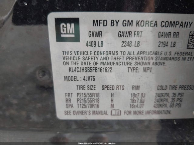 45588134 :رقم المزاد ، KL4CJHSB5FB161622 vin ، 2015 Buick Encore Premium مزاد بيع