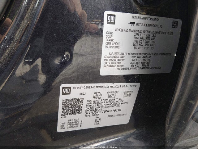 Продажа на аукционе авто 2022 Gmc Sierra 1500 4wd  Short Box At4, vin: 3GTUUEET0NG570170, номер лота: 45588169