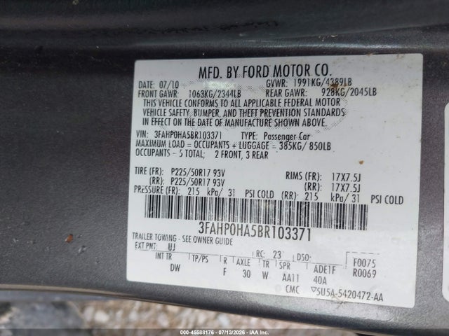 Продаж на аукціоні авто 2011 Ford Fusion Se, vin: 3FAHP0HA5BR103371, номер лоту: 45588176