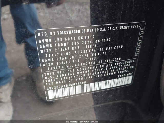 2018 Volkswagen Tiguan 2.0t Se/2.0t Sel მანქანა იყიდება აუქციონზე, vin: 3VV2B7AX8JM024098, აუქციონის ნომერი: 45588182