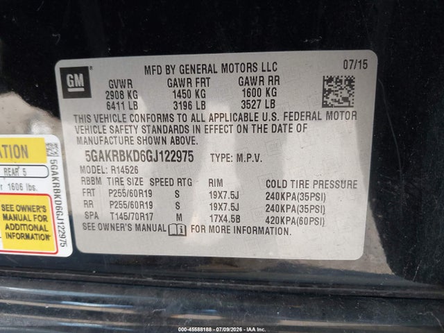 Aukcja sprzedaży 2016 Buick Enclave Leather, vin: 5GAKRBKD6GJ122975, numer aukcji: 45588188