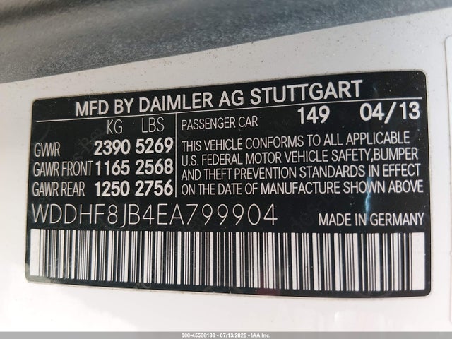 Aukcja sprzedaży 2014 Mercedes-benz E 350 4matic, vin: WDDHF8JB4EA799904, numer aukcji: 45588199