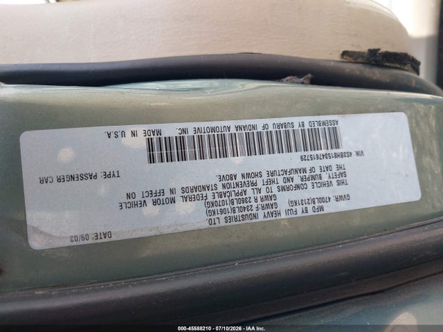 Продаж на аукціоні авто 2004 Subaru Outback H6-3.0 W/35th Anniversary Edition, vin: 4S3BH815347615729, номер лоту: 45588210