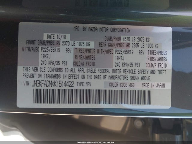 Aukcja sprzedaży 2019 Mazda Cx-5 Grand Touring, vin: JM3KFADMXK1514422, numer aukcji: 45588275