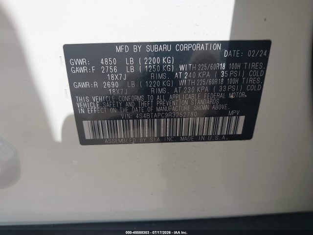 Продаж на аукціоні авто 2024 Subaru Outback Touring, vin: 4S4BTAPC9R3252780, номер лоту: 45588303