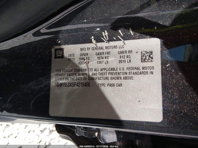 45588314 :رقم المزاد ، 1G4PR5SK5F4215466 vin ، 2015 Buick Verano Convenience Group مزاد بيع