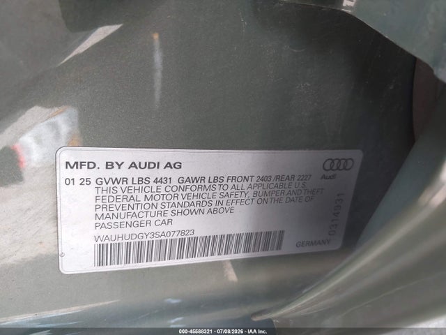 Продаж на аукціоні авто 2025 Audi A3 Premium Plus 40 Tfsi Quattro S Tronic, vin: WAUHUDGY3SA077823, номер лоту: 45588321