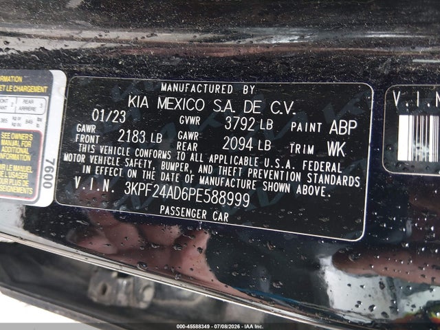 45588349 :رقم المزاد ، 3KPF24AD6PE588999 vin ، 2023 Kia Forte Lx مزاد بيع