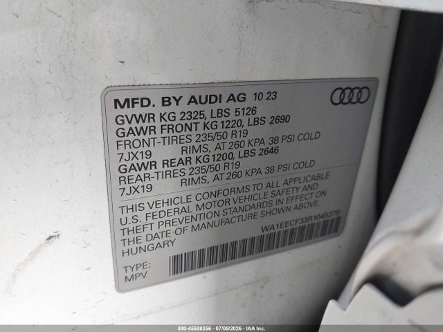 Aukcja sprzedaży 2024 Audi Q3 Premium Plus 45 Tfsi S Line Quattro Tiptronic, vin: WA1EECF33R1045378, numer aukcji: 45588356
