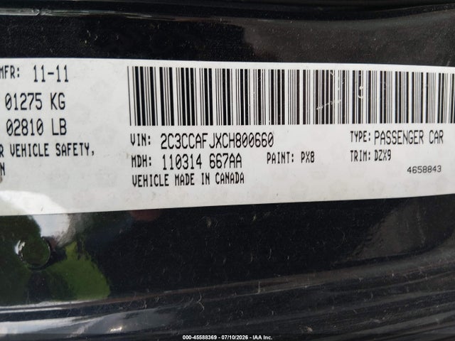 45588369 :رقم المزاد ، 2C3CCAFJXCH800660 vin ، 2012 Chrysler 300 Srt8 مزاد بيع