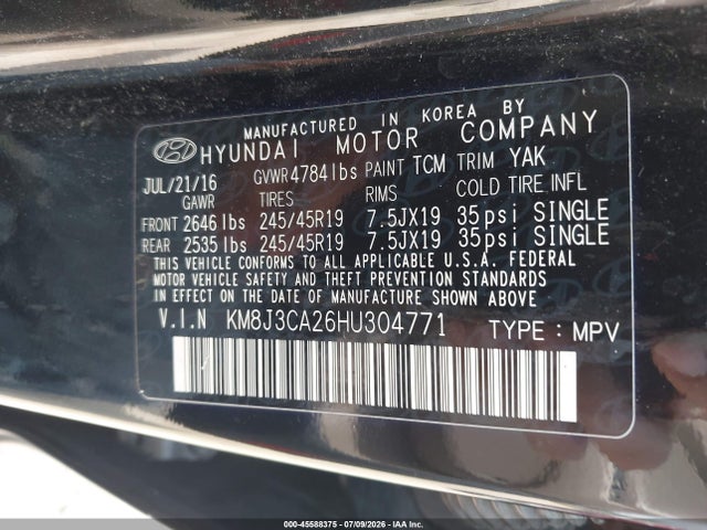 Продажа на аукционе авто 2017 Hyundai Tucson Limited, vin: KM8J3CA26HU304771, номер лота: 45588375