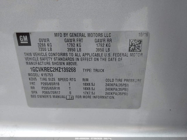 1GCVKREC2HZ139268 Chevrolet Silverado 1500 Lt