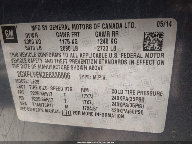Продажа на аукционе авто 2014 Gmc Terrain Sle-1, vin: 2GKFLVEK2E6336566, номер лота: 45588476