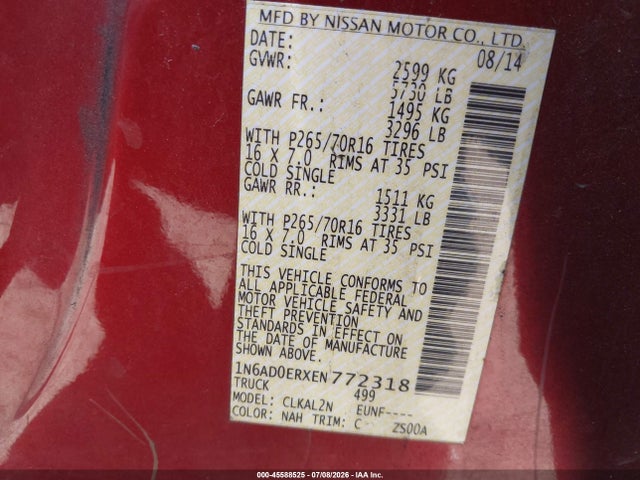 Nissan Frontier Sv 2014 1N6AD0ERXEN772318 Image 9