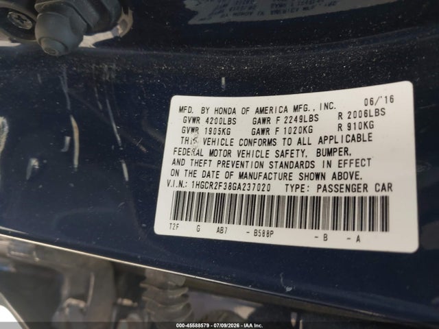 Aukcja sprzedaży 2016 Honda Accord Lx, vin: 1HGCR2F38GA237020, numer aukcji: 45588579