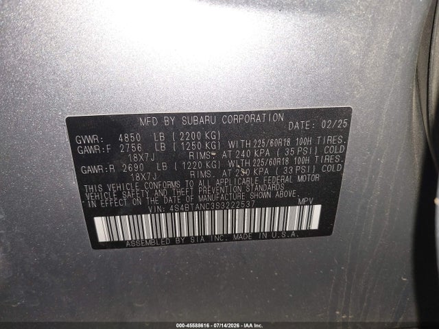 45588616 :رقم المزاد ، 4S4BTANC3S3222537 vin ، 2025 Subaru Outback Limited مزاد بيع
