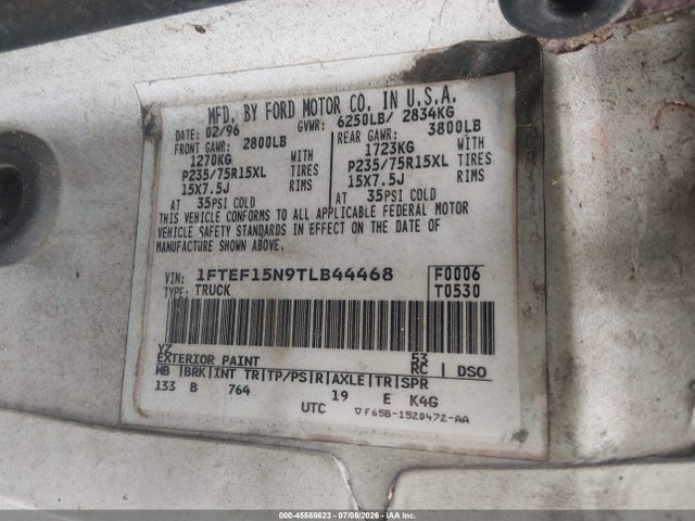 Aukcja sprzedaży 1996 Ford F150, vin: 1FTEF15N9TLB44468, numer aukcji: 45588623
