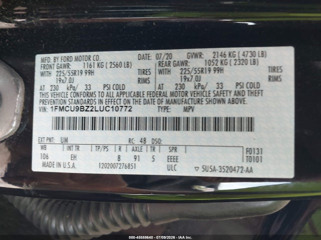 Продаж на аукціоні авто 2020 Ford Escape Se Sport Hybrid, vin: 1FMCU9BZ2LUC10772, номер лоту: 45588640