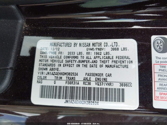 Aukcja sprzedaży 2013 Nissan 370z Touring, vin: JN1AZ4EHXDM382524, numer aukcji: 45588649