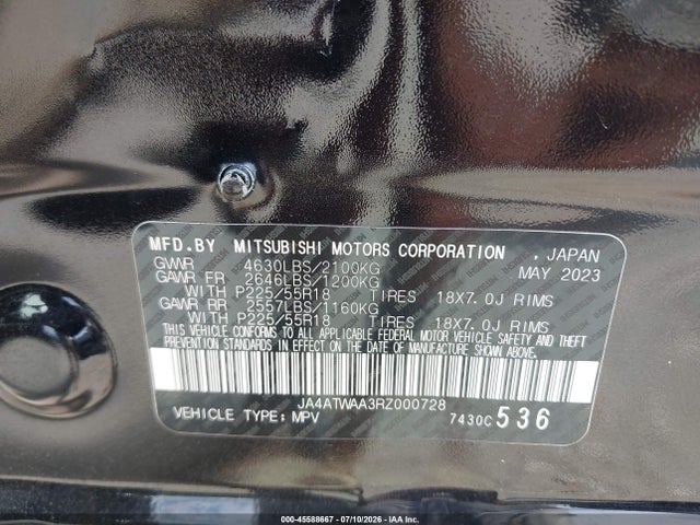 Auction sale of the 2024 Mitsubishi Eclipse Cross Se S-awc/sel S-awc, vin: JA4ATWAA3RZ000728, lot number: 45588667
