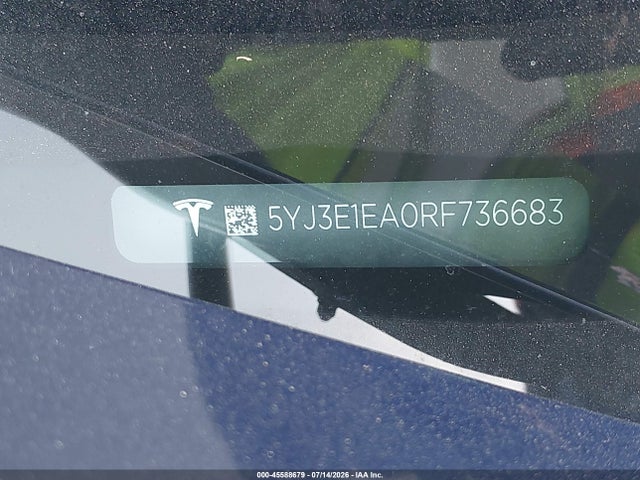 Aukcja sprzedaży 2024 Tesla Model 3, vin: 5YJ3E1EA0RF736683, numer aukcji: 45588679