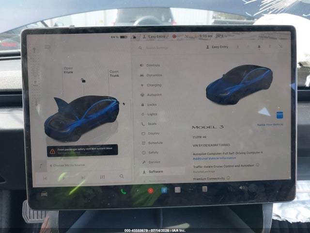 Aukcja sprzedaży 2024 Tesla Model 3, vin: 5YJ3E1EA0RF736683, numer aukcji: 45588679