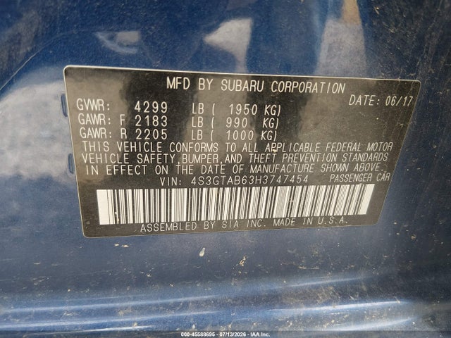 Продажа на аукционе авто 2017 Subaru Impreza 2.0i Premium, vin: 4S3GTAB63H3747454, номер лота: 45588695