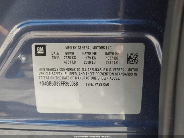 Продаж на аукціоні авто 2015 Buick Lacrosse Leather, vin: 1G4GB5G32FF250038, номер лоту: 45588700