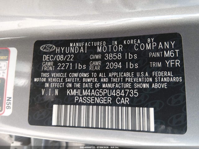 Продажа на аукционе авто 2023 Hyundai Elantra Sel, vin: KMHLM4AG5PU484735, номер лота: 45588722