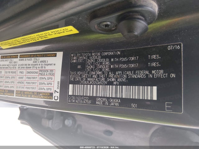 Toyota 4runner Trail 2016 JTEBU5JR2G5365229 Image 9