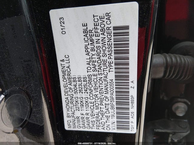 45588731 :رقم المزاد ، 19UUB6F59PA000554 vin ، 2023 Acura Tlx A-spec Package مزاد بيع