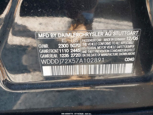 2007 Mercedes-benz Cls 550 მანქანა იყიდება აუქციონზე, vin: WDDDJ72X57A102891, აუქციონის ნომერი: 45588770